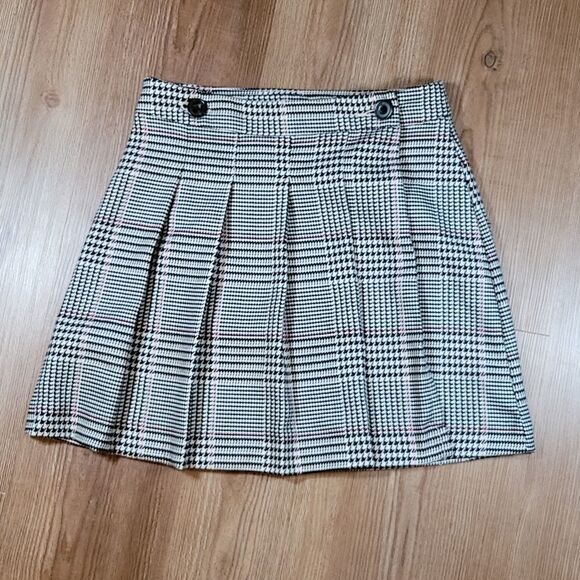 🔺️Arizona Black & White Houndstooth Wrap Around Pleated Skirt Juniors 1 - Picture 1 of 7